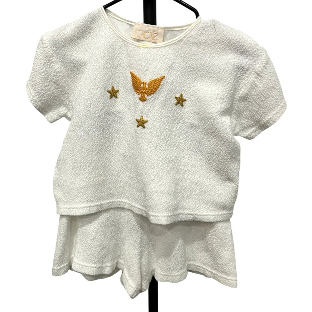 Vintage Cache White Terry Cloth Embroidered Eagle Stars Lounge Set Size S Y2K